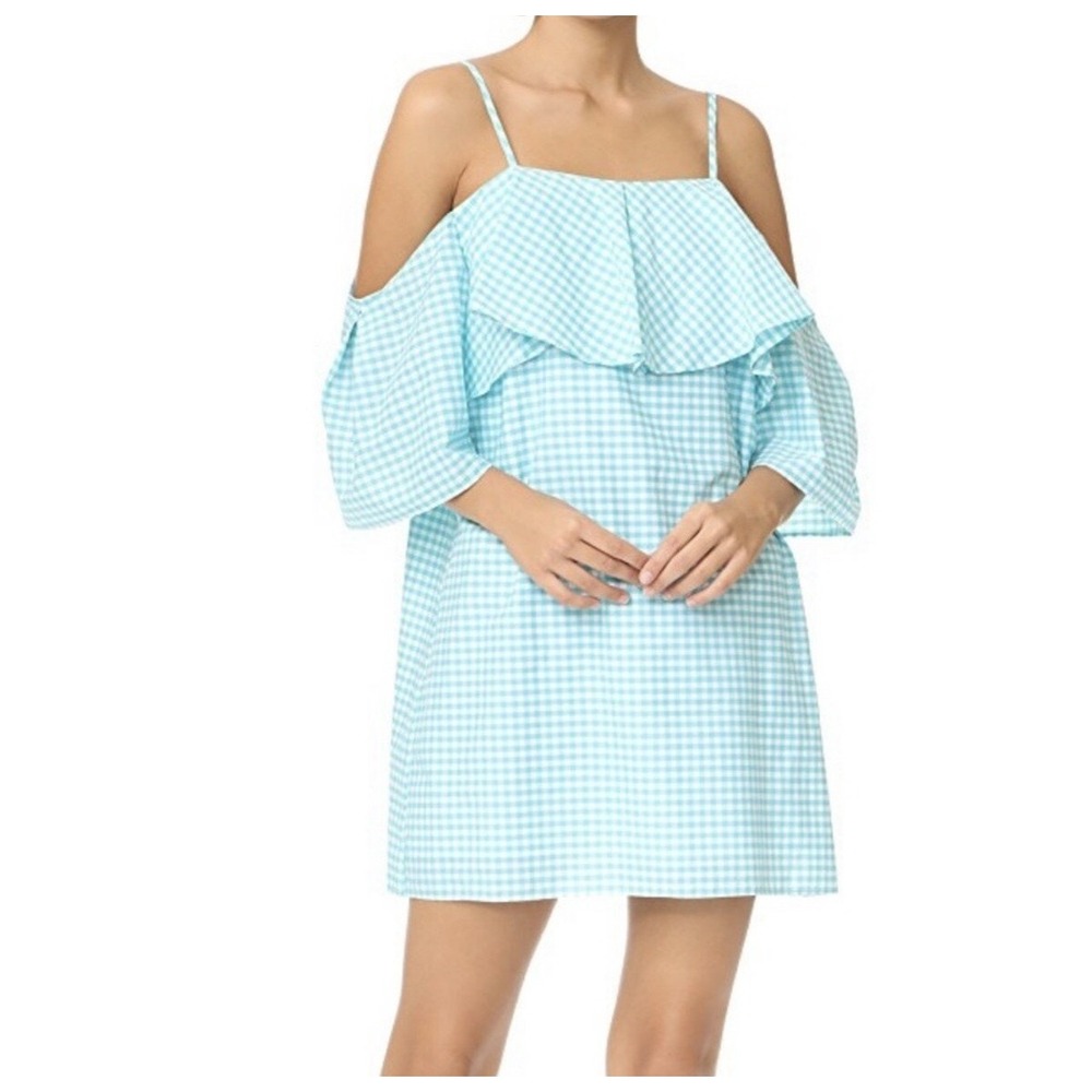 Amanda Uprichard Anthropologie Dress Blue Gingham‎ Cold Shoulder Picnic Small
